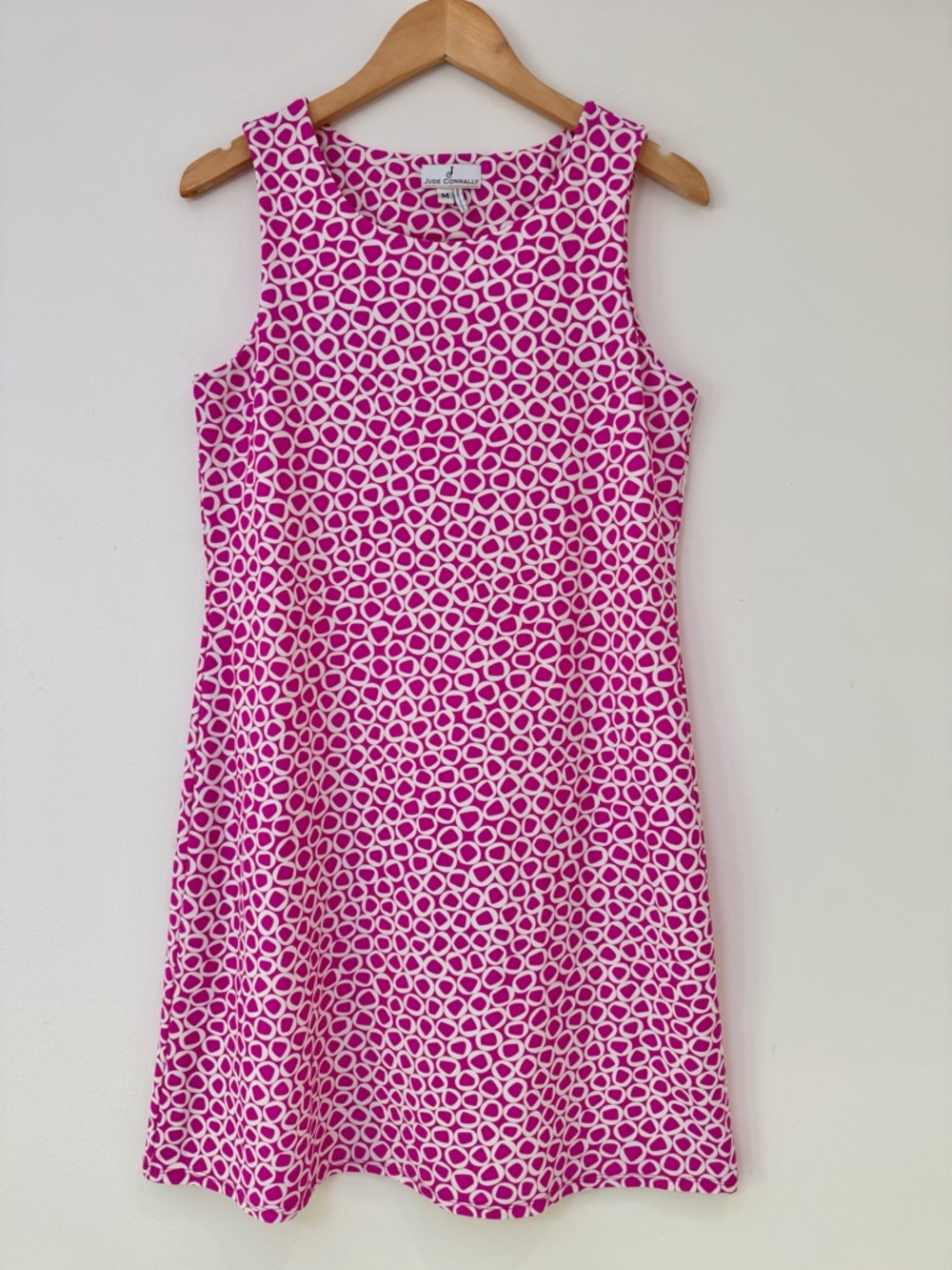 Jude Connally Beth Dress Size M Pink White Geometric Print Jude Cloth Sleeveless